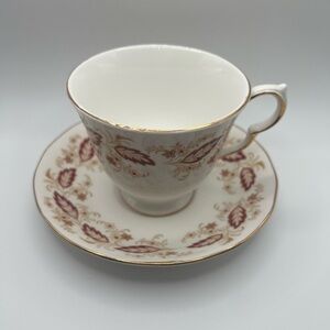Gold and Red Leaf Pattern Teacup and Saucer